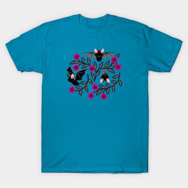 Bats and flowers T-Shirt by Jennifer Ladd